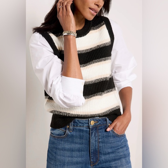Evereve | Lucy Two-Fer Striped Sweater Vest Blouse Women’s Large - Picture 5 of 17